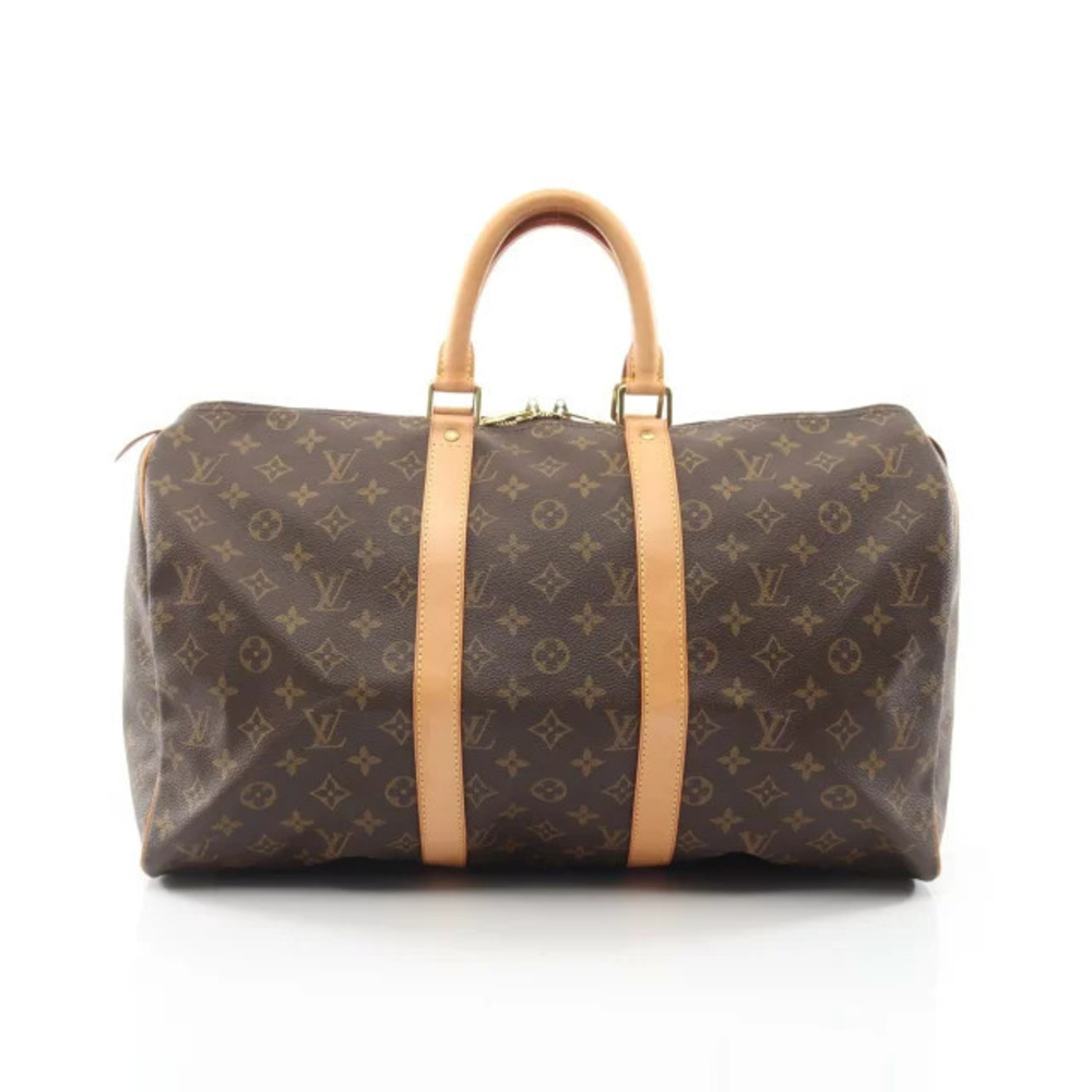 Louis Vuitton Keepall Canvas Leather Monogram Travel Bag Brown